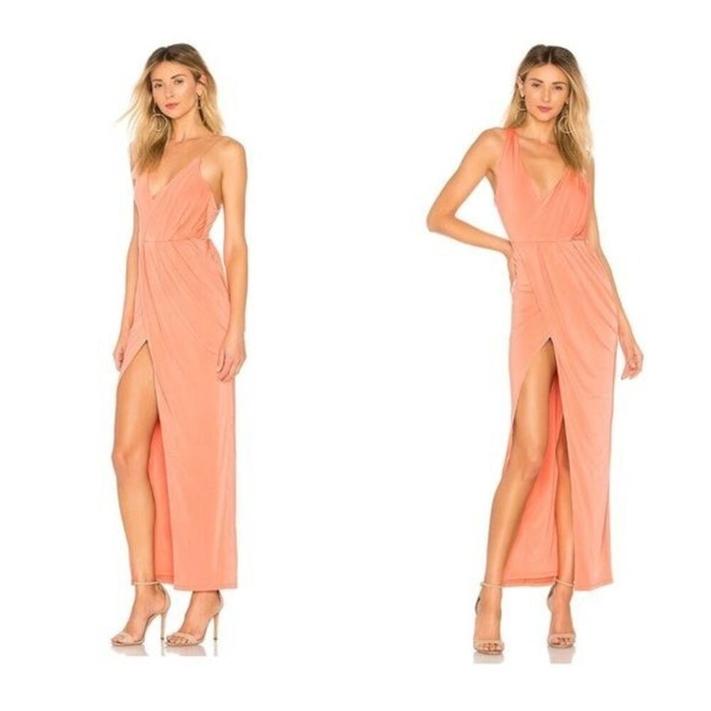 NBD Sangria Surplice Mixed Shoulder Strap Gown Sherbert Orange Size XXS